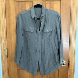 All Saints Women's Olive Silk Blend Blouse S/M